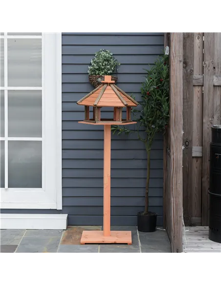 PawHut Wooden Bird Table Bird Feeding Station Playstand with Roof 130Hcm for Outdoor Brown