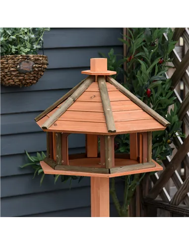 PawHut Wooden Bird Table Bird Feeding Station Playstand with Roof 130Hcm for Outdoor Brown