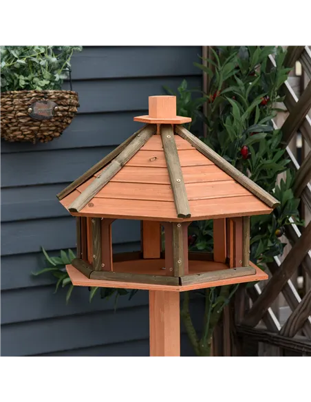 PawHut Wooden Bird Table Bird Feeding Station Playstand with Roof 130Hcm for Outdoor Brown