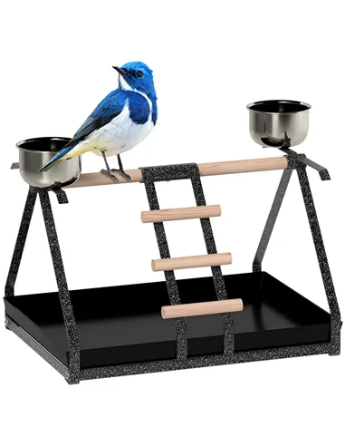 PawHut Parrot Stand Bird Stand w/Wood Perch Ladder Feeder Removable Tray