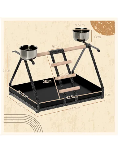 PawHut Parrot Stand Bird Stand w/Wood Perch Ladder Feeder Removable Tray