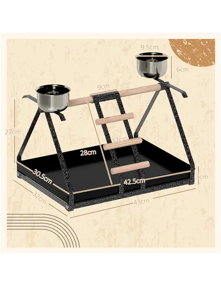 PawHut Parrot Stand Bird Stand w/Wood Perch Ladder Feeder Removable Tray