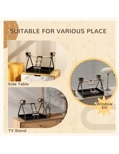 PawHut Parrot Stand Bird Stand w/Wood Perch Ladder Feeder Removable Tray