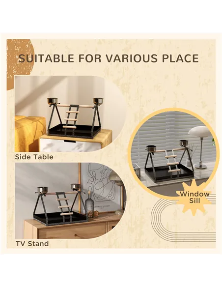 PawHut Parrot Stand Bird Stand w/Wood Perch Ladder Feeder Removable Tray