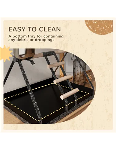 PawHut Parrot Stand Bird Stand w/Wood Perch Ladder Feeder Removable Tray