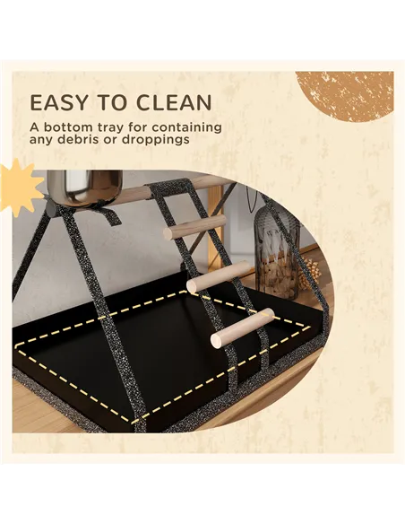 PawHut Parrot Stand Bird Stand w/Wood Perch Ladder Feeder Removable Tray