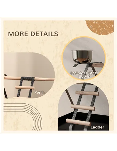PawHut Parrot Stand Bird Stand w/Wood Perch Ladder Feeder Removable Tray