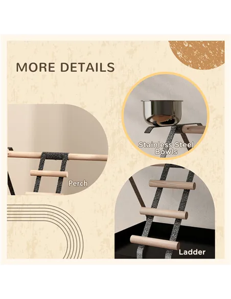 PawHut Parrot Stand Bird Stand w/Wood Perch Ladder Feeder Removable Tray