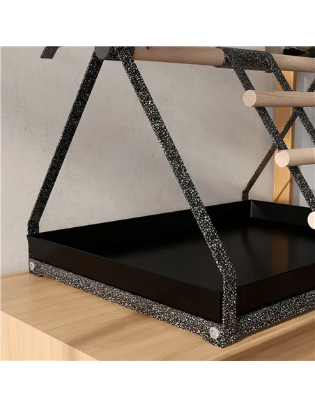 PawHut Parrot Stand Bird Stand w/Wood Perch Ladder Feeder Removable Tray