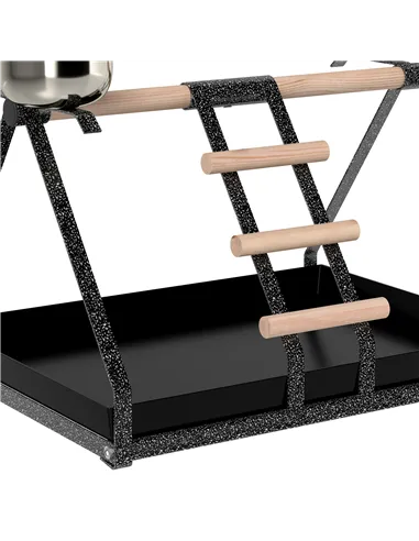 PawHut Parrot Stand Bird Stand w/Wood Perch Ladder Feeder Removable Tray