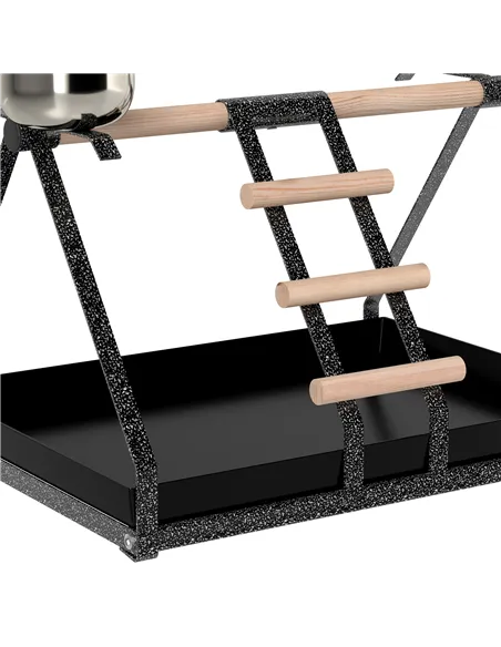 PawHut Parrot Stand Bird Stand w/Wood Perch Ladder Feeder Removable Tray
