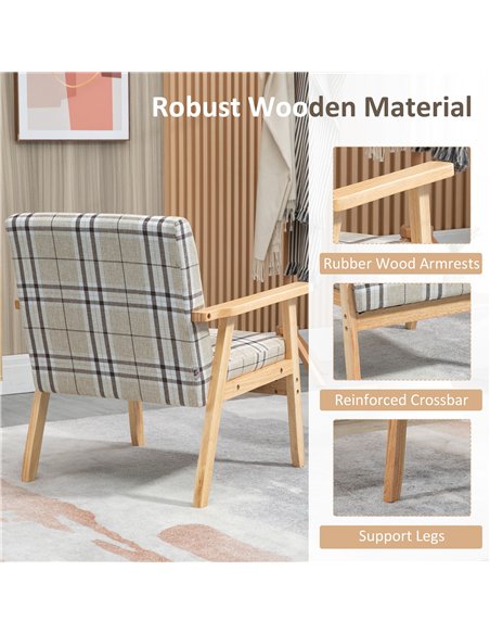 HOMCOM Modern One Seater Sofa for Living Room, Linen Fabric Small Couch with Rubber Wood Frame, Armrests, Lattice Pattern, Uphol