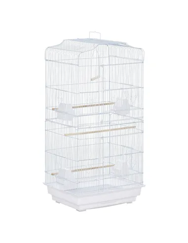 PawHut Large Metal Bird Cage with Perches, Food Bowls, Swing, for Budgies, Parakeets, White