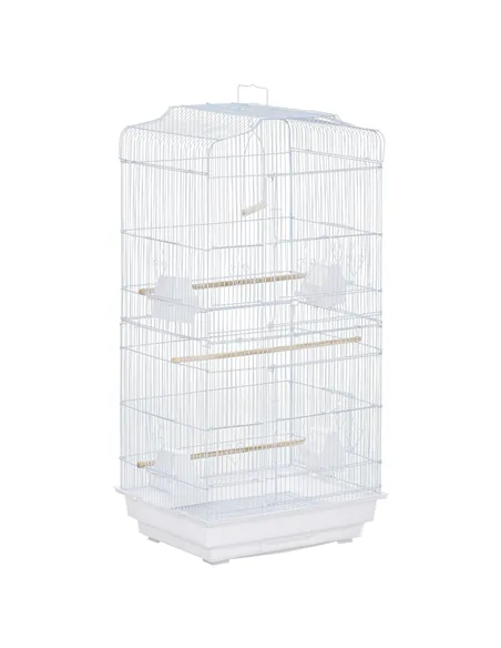 PawHut Large Metal Bird Cage with Perches, Food Bowls, Swing, for Budgies, Parakeets, White