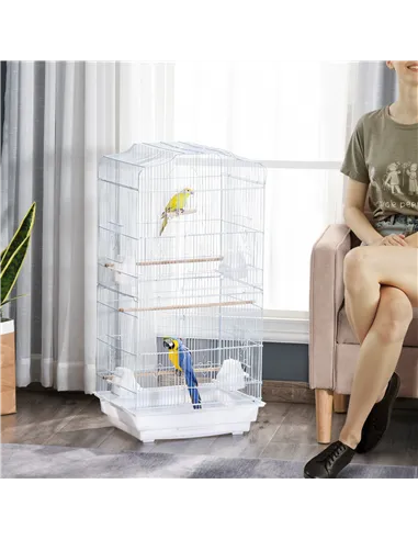 PawHut Large Metal Bird Cage with Perches, Food Bowls, Swing, for Budgies, Parakeets, White