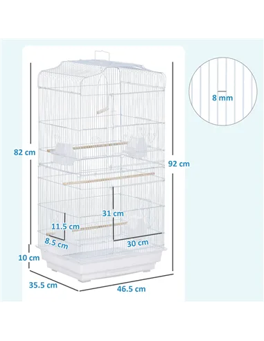 PawHut Large Metal Bird Cage with Perches, Food Bowls, Swing, for Budgies, Parakeets, White