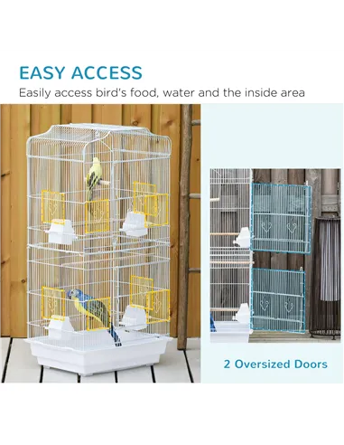 PawHut Large Metal Bird Cage with Perches, Food Bowls, Swing, for Budgies, Parakeets, White