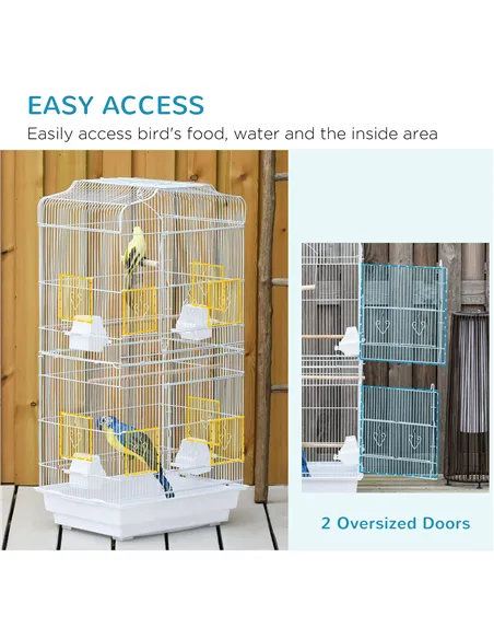 PawHut Large Metal Bird Cage with Perches, Food Bowls, Swing, for Budgies, Parakeets, White