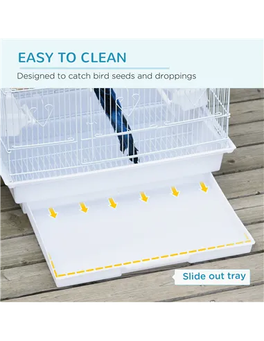 PawHut Large Metal Bird Cage with Perches, Food Bowls, Swing, for Budgies, Parakeets, White