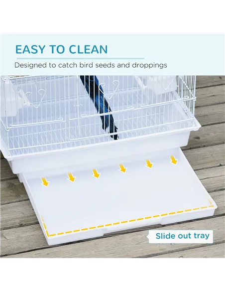 PawHut Large Metal Bird Cage with Perches, Food Bowls, Swing, for Budgies, Parakeets, White