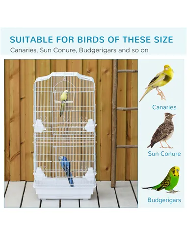 PawHut Large Metal Bird Cage with Perches, Food Bowls, Swing, for Budgies, Parakeets, White