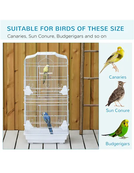 PawHut Large Metal Bird Cage with Perches, Food Bowls, Swing, for Budgies, Parakeets, White