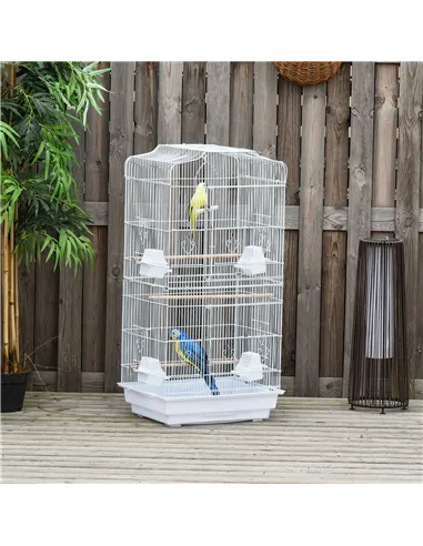 PawHut Large Metal Bird Cage with Perches, Food Bowls, Swing, for Budgies, Parakeets, White