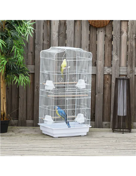 PawHut Large Metal Bird Cage with Perches, Food Bowls, Swing, for Budgies, Parakeets, White
