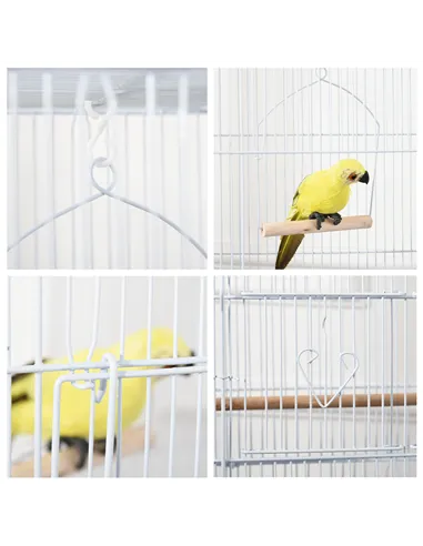 PawHut Large Metal Bird Cage with Perches, Food Bowls, Swing, for Budgies, Parakeets, White