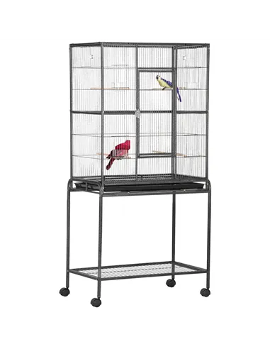 PawHut Large Bird Cage Budgie Cage with Stand, Storage Shelf, Wood Perch for Parrot Canary Parakeet Cockatiels, 81 x 48 x 162.5 