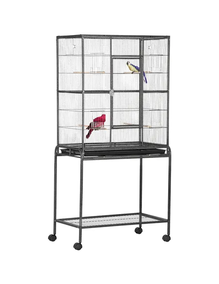 PawHut Large Bird Cage Budgie Cage with Stand, Storage Shelf, Wood Perch for Parrot Canary Parakeet Cockatiels, 81 x 48 x 162.5 