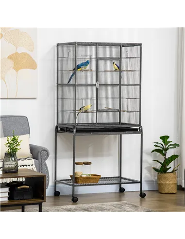 PawHut Large Bird Cage Budgie Cage with Stand, Storage Shelf, Wood Perch for Parrot Canary Parakeet Cockatiels, 81 x 48 x 162.5 