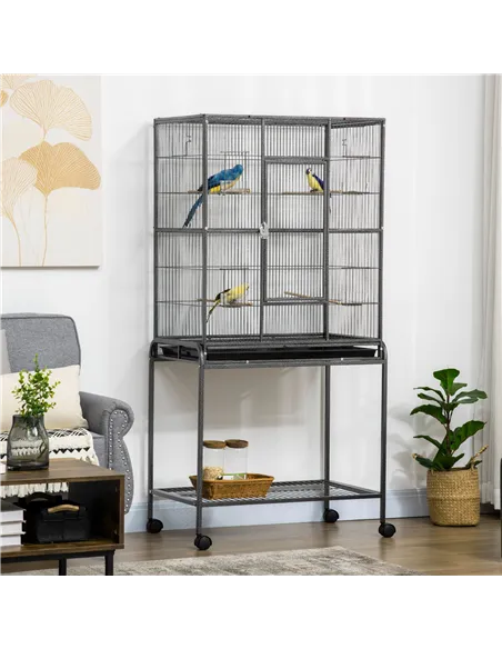 PawHut Large Bird Cage Budgie Cage with Stand, Storage Shelf, Wood Perch for Parrot Canary Parakeet Cockatiels, 81 x 48 x 162.5 