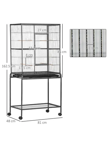 PawHut Large Bird Cage Budgie Cage with Stand, Storage Shelf, Wood Perch for Parrot Canary Parakeet Cockatiels, 81 x 48 x 162.5 