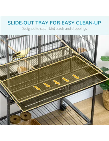 PawHut Large Bird Cage Budgie Cage with Stand, Storage Shelf, Wood Perch for Parrot Canary Parakeet Cockatiels, 81 x 48 x 162.5 