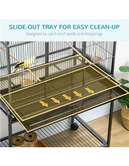 PawHut Large Bird Cage Budgie Cage with Stand, Storage Shelf, Wood Perch for Parrot Canary Parakeet Cockatiels, 81 x 48 x 162.5 