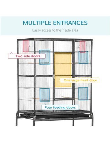 PawHut Large Bird Cage Budgie Cage with Stand, Storage Shelf, Wood Perch for Parrot Canary Parakeet Cockatiels, 81 x 48 x 162.5 