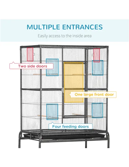 PawHut Large Bird Cage Budgie Cage with Stand, Storage Shelf, Wood Perch for Parrot Canary Parakeet Cockatiels, 81 x 48 x 162.5 