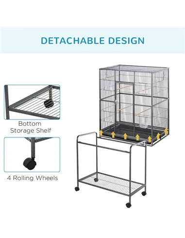PawHut Large Bird Cage Budgie Cage with Stand, Storage Shelf, Wood Perch for Parrot Canary Parakeet Cockatiels, 81 x 48 x 162.5 