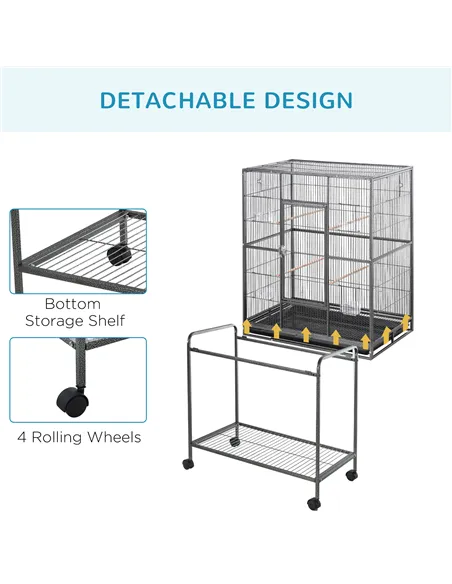 PawHut Large Bird Cage Budgie Cage with Stand, Storage Shelf, Wood Perch for Parrot Canary Parakeet Cockatiels, 81 x 48 x 162.5 