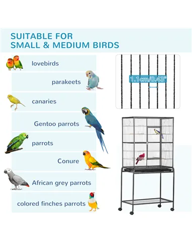 PawHut Large Bird Cage Budgie Cage with Stand, Storage Shelf, Wood Perch for Parrot Canary Parakeet Cockatiels, 81 x 48 x 162.5 
