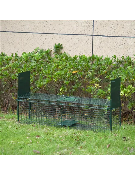PawHut Two-Door Live Trap for Small Animals, Animal Trap for Rat, Mice - Dark Green