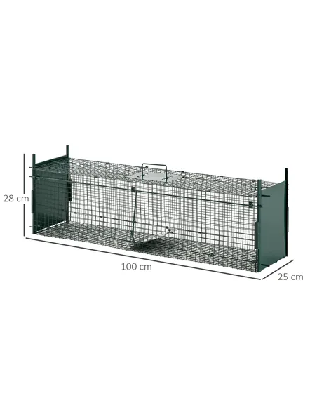 PawHut Two-Door Live Trap for Small Animals, Animal Trap for Rat, Mice - Dark Green