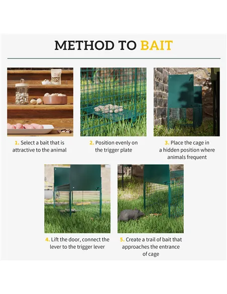 PawHut Two-Door Live Trap for Small Animals, Animal Trap for Rat, Mice - Dark Green