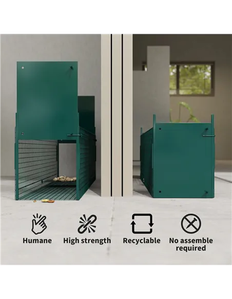 PawHut Two-Door Live Trap for Small Animals, Animal Trap for Rat, Mice - Dark Green