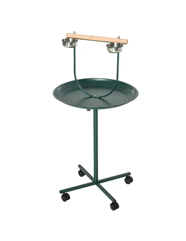 PawHut Bird Perch Stand with Four Wheels, Feeding Bowls, for Small, Medium Birds, Green