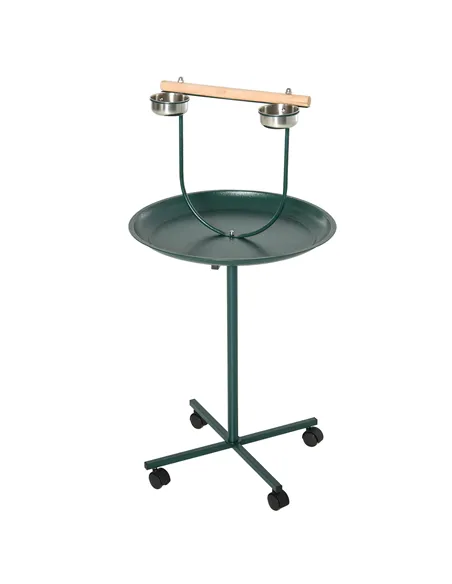PawHut Bird Perch Stand with Four Wheels, Feeding Bowls, for Small, Medium Birds, Green