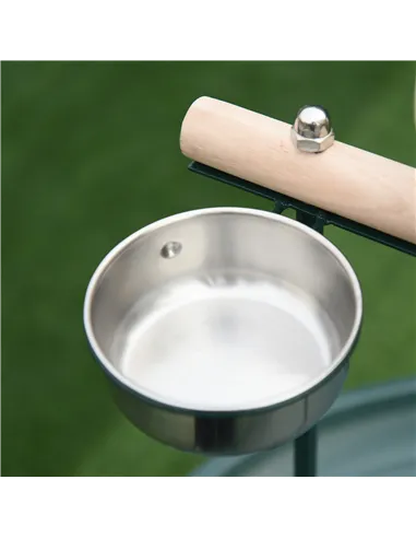 PawHut Bird Perch Stand with Four Wheels, Feeding Bowls, for Small, Medium Birds, Green