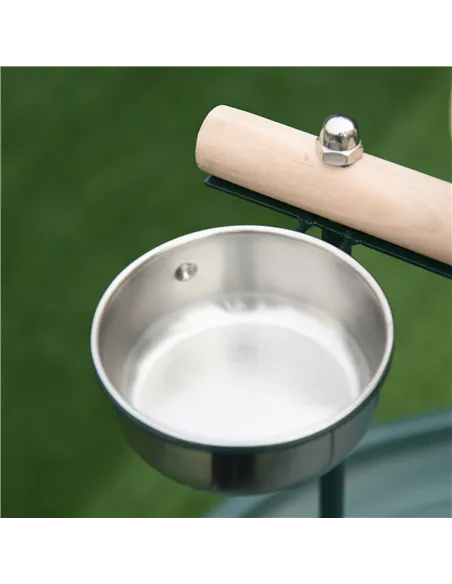 PawHut Bird Perch Stand with Four Wheels, Feeding Bowls, for Small, Medium Birds, Green