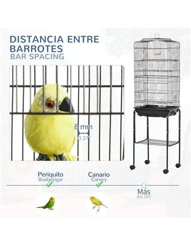 PawHut Bird Cage Budgie Cages for Finch Canary Parakeet with Stand Wheels Slide-out Tray Accessories Storage Shelf, Black 46.5 x
